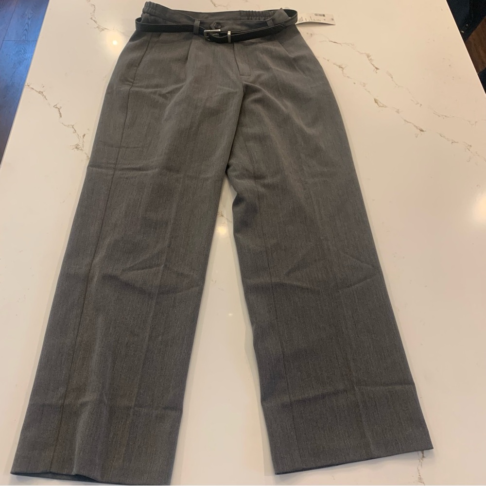 Covington Petite Heather Gray Belted Straight Leg Dress Pants NEW